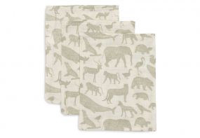 Jollein Washandje Hydrofiel Animals Olive Green (3pack)